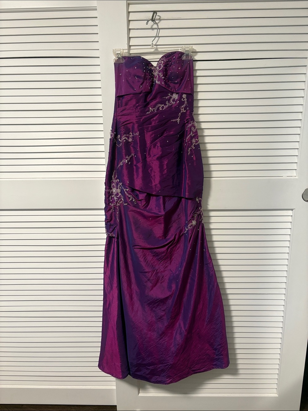 Strapless Purple Evening Gown with beaded Bodice